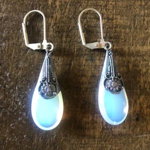 Vintage Silver Opal Moonstone Inspired Drop Earrings